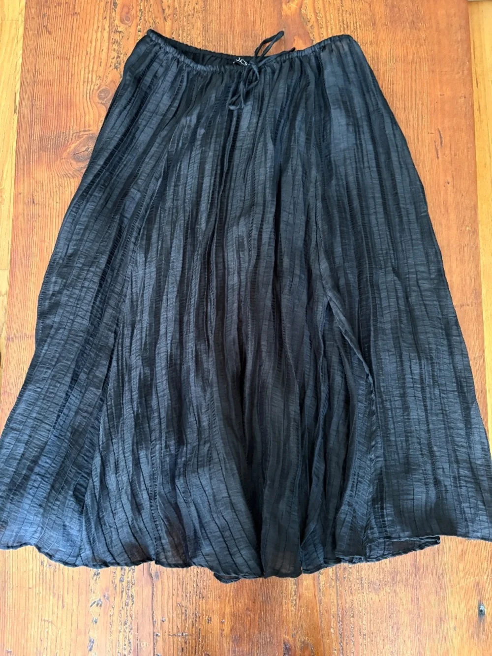 NWT J. Crew Linen Blend Pleated Drawstring Black Skirt with Split Size Medium